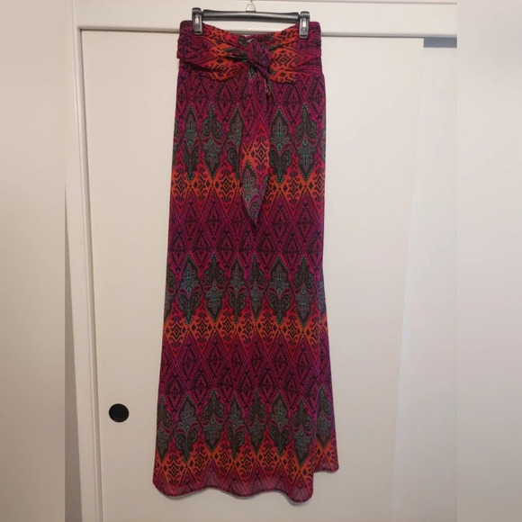 Y2K Xhiliration Strapless Maxi dress Pink Orange abstract Beach Bohemian Large - Picture 2 of 9